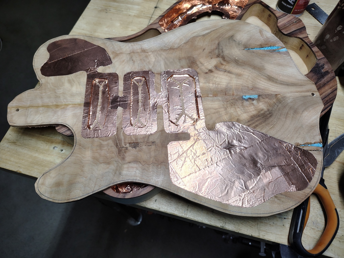 Underside of the drop top with
copper shielding